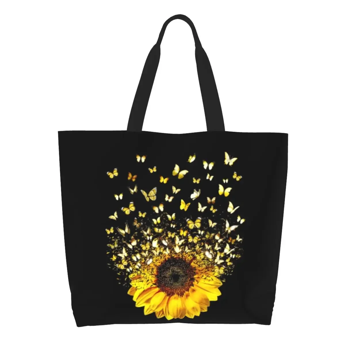 Funny Butterfly Sunflower Flying Gift Shopping Tote Bags Reusable Flower Groceries Canvas Shopper Shoulder Bag