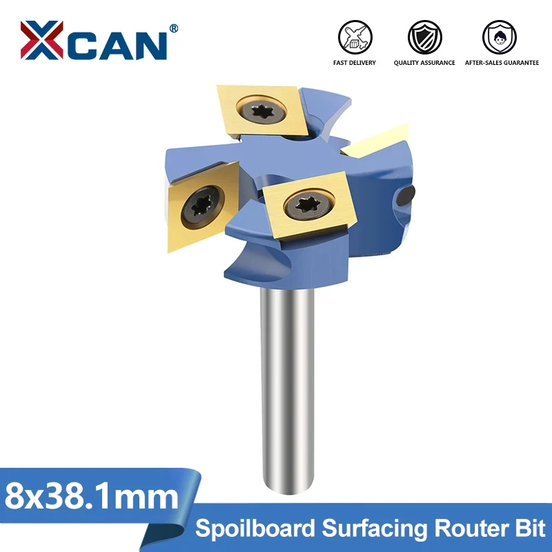 XCAN 8mm Shank CNC Spoilboard Surfacing Route Bit Carbide Insert Wood Slab Flattening Planer Bit Woodworking Milling Cutter