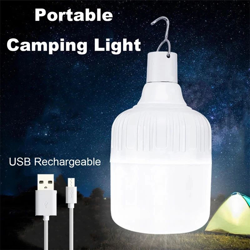 Emergency Camping LED Light Outdoor Portable 20W 30W 60W 80W Bulb USB Rechargeable Lanterns Lights with Hook USB Charging Cable