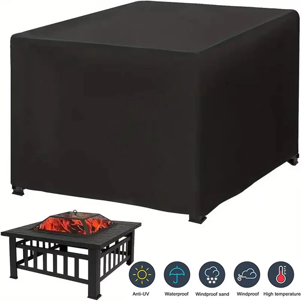 210T Square Fire Pit Cover Waterproof Patio Fire Pit Dustproof Table Cover with Drawstring Bottom Grill Cover, BBQ Accessories