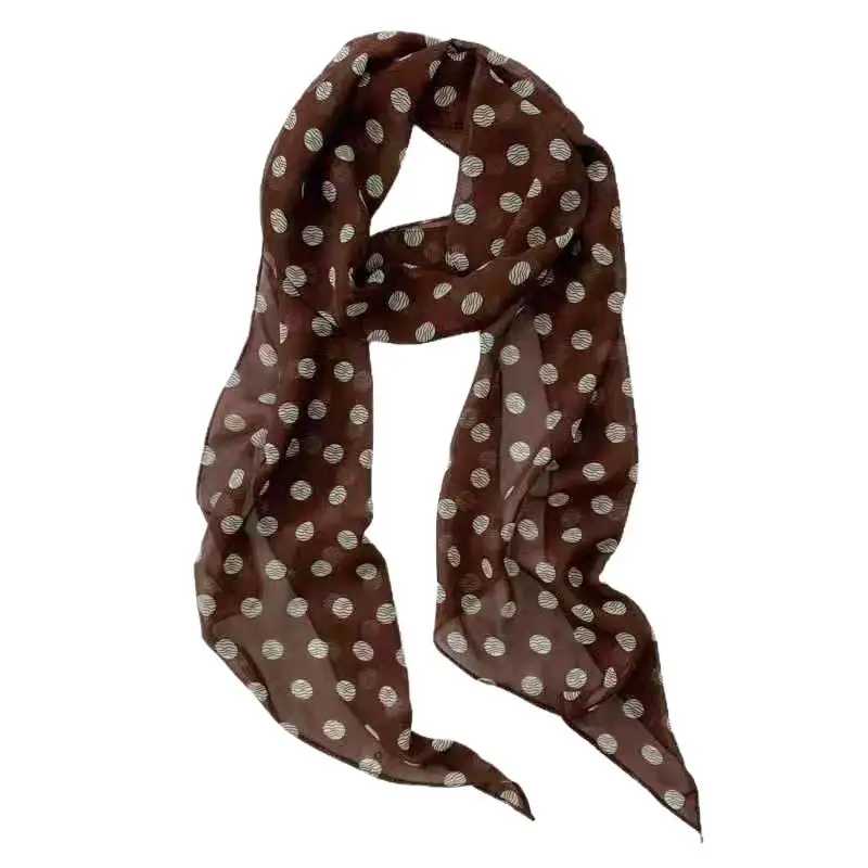 Seidenschal mit Polka-Dot-Blumenmuster, dünner Halstuch-Haarband-Taschenband für Damen, Vintage-Accessoire für den täglichen Gebrauch – Detail 7