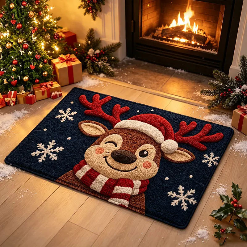Christmas Door Mat Cute Red Hat Reindeer Outdoor And Indoor Non-Slip Carpet 2026 Navidad New Year Merry Christmas Home Decor
