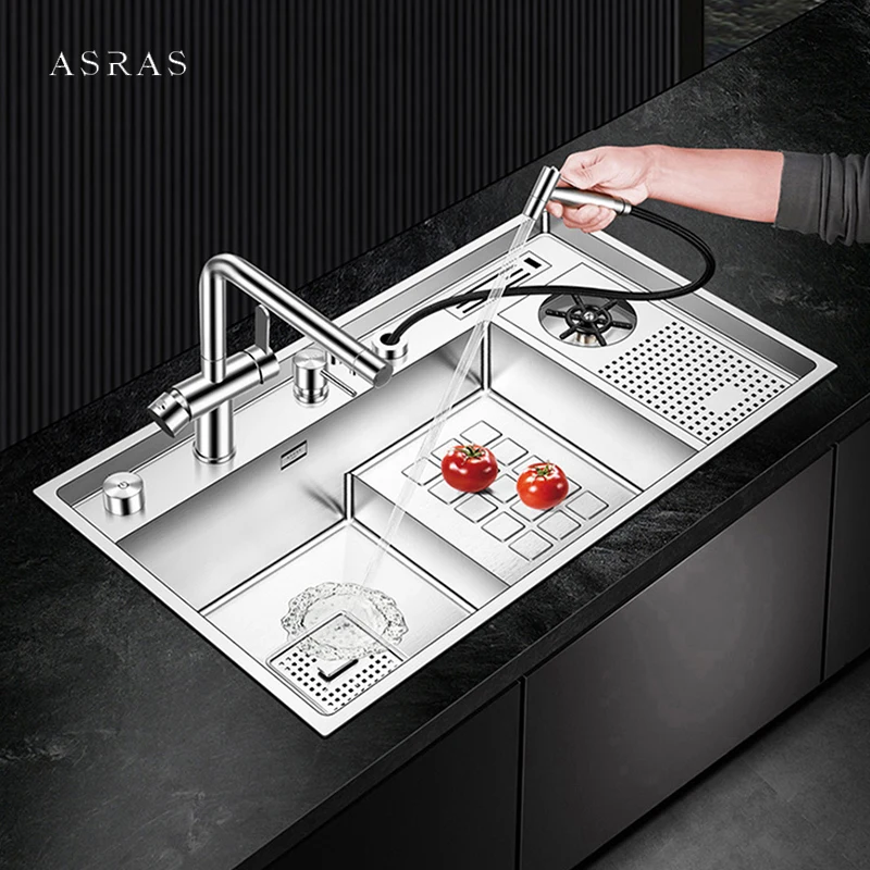 

ASRAS New Cup Rinser Stepped Kitchen Sink SUS 304 Stainless Steel Large Size Handmade Brushed Kitchen Cup Rinser Stepped Sinks