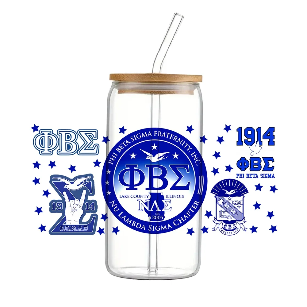 

11x24cm Phi Beta Sigma Fraternity UV DTF Transfer Sticker Waterproof Transfers Decals For 16oz Glass Cup Wrap Stickers