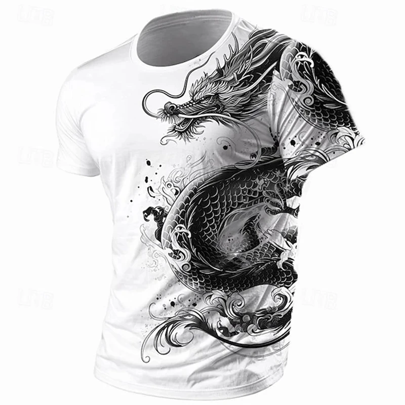 Men's T-Shirt Vintage Dragon Graphic 3D Printed T-shirt Casual Short Sleeved Tee Shirts Outdoor Oversized Men Clothing Tops 2024