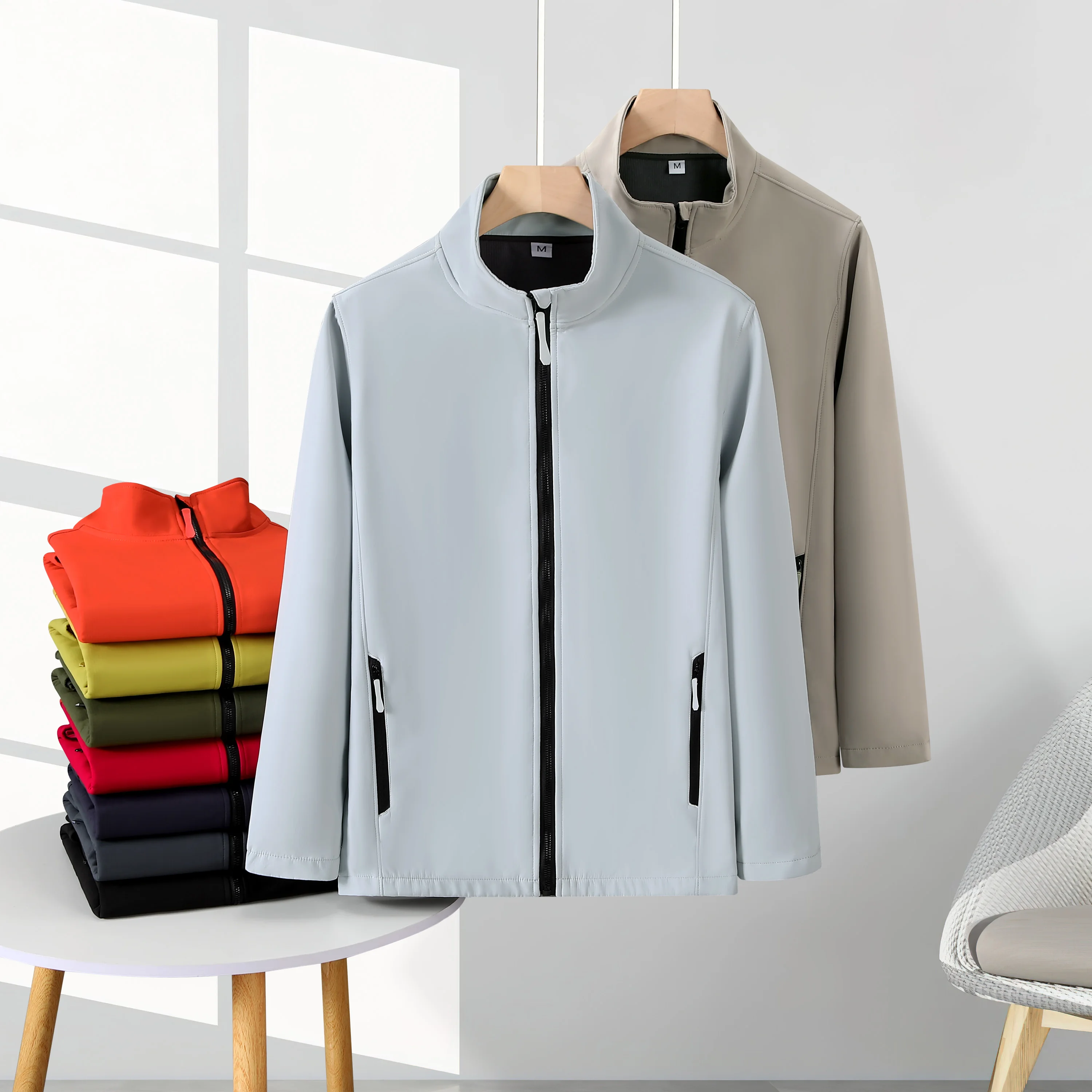 

Men's and Women's Outdoor Jacket Spring and Autumn Windproof Long-sleeved Stand-up Collar Zipper Coat High-quality Brand Top