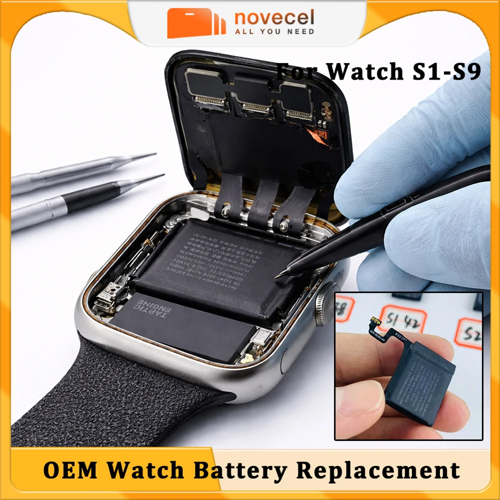 2pcs Novecel New Battery Replacement For Apple Watch SE 2022 S9 8 7 Series 6 5 4 3 2  38mm 42mm 40mm 45mm 44mm Ultra Bateria