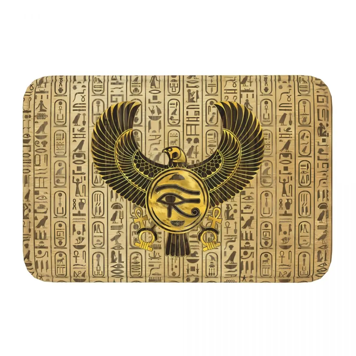 Egyptian Eye Of Horus Wadjet Gold And Wood Ancient Egypt Digital Art Non-Slip Carpet Doormat Bedroom Bathroom Mat  Floor Rug