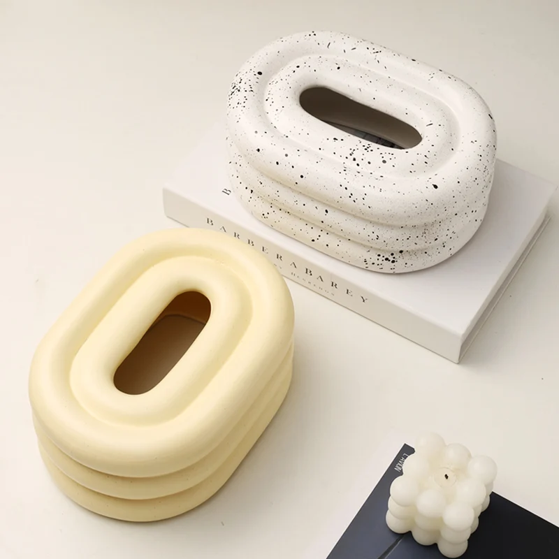 Splash Ink Fat Circle Ceramic Tissue Box Kitchen Organizer Home Tabletop Decoration Car Tissue Holder Living Room Napkin Holder