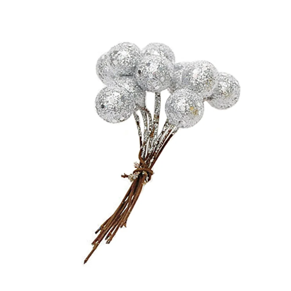 

10 Pcs Artificial Fruits Shiny Realistic Decoration for Kitchen Holiday Party Christmas Silver Fake Berries Fruit Display