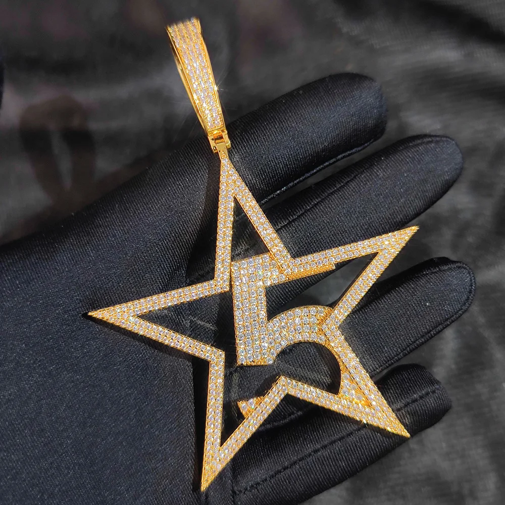 Personalize 3Inch Big Shiny Star Diamond Fashionable New Shapes Great Size Custom Number Name 18K Gold Color Pendants