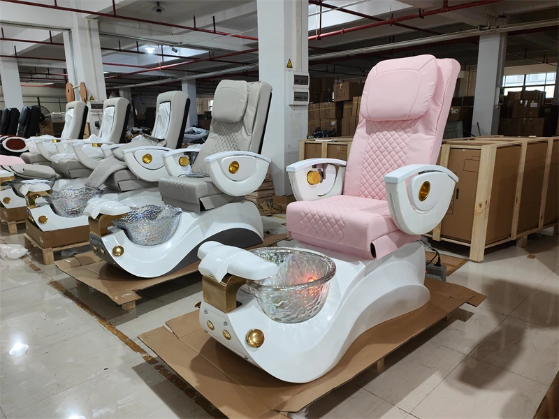 Custom Luxury Foot Spa Bath Pink Massage Pedicure Chair for Nail Salon