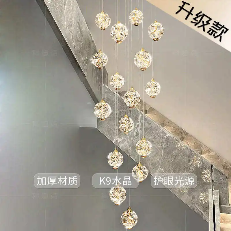 

Villa duplex stairwell long chandelier empty loft apartment hollow living room light luxury crystal lamp