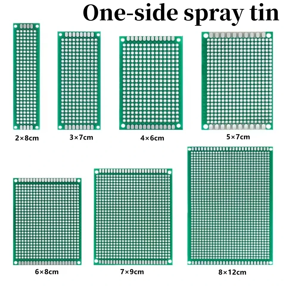 Circuit imprimé en étain de pulvérisation d'un côté, espacement de 2.54MM, carte PCB, carte d'expérimentation 2x8/3x7/4x6/5x7/6x8/7x9/8x1 2/9x15/10x10CM, 10 pièces