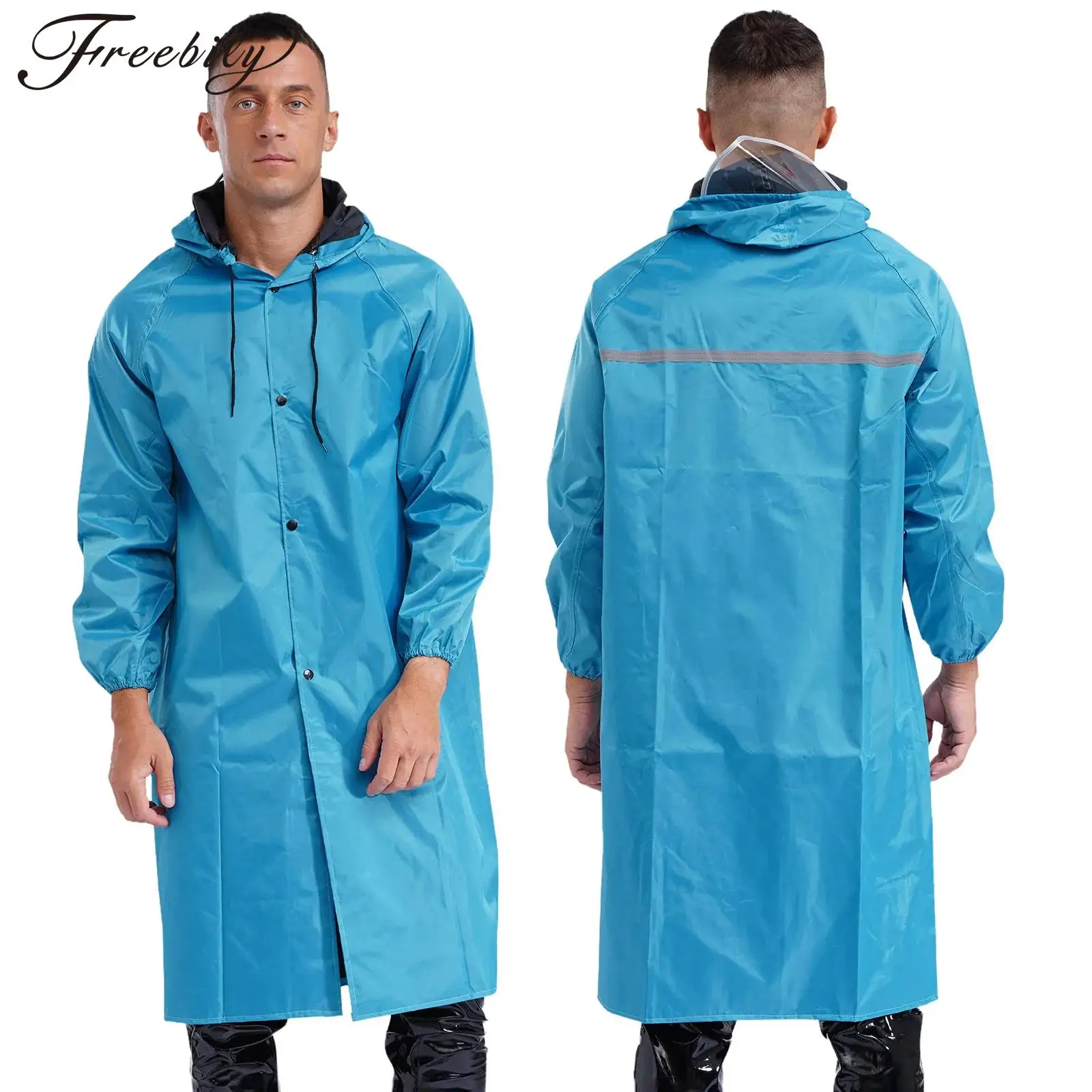 Adult Waterproof Hooded Rain Jacket Long Sleeve Reflective Stripe Raincoat Windbreaker Rain Poncho for Outdoor Hiking Camping