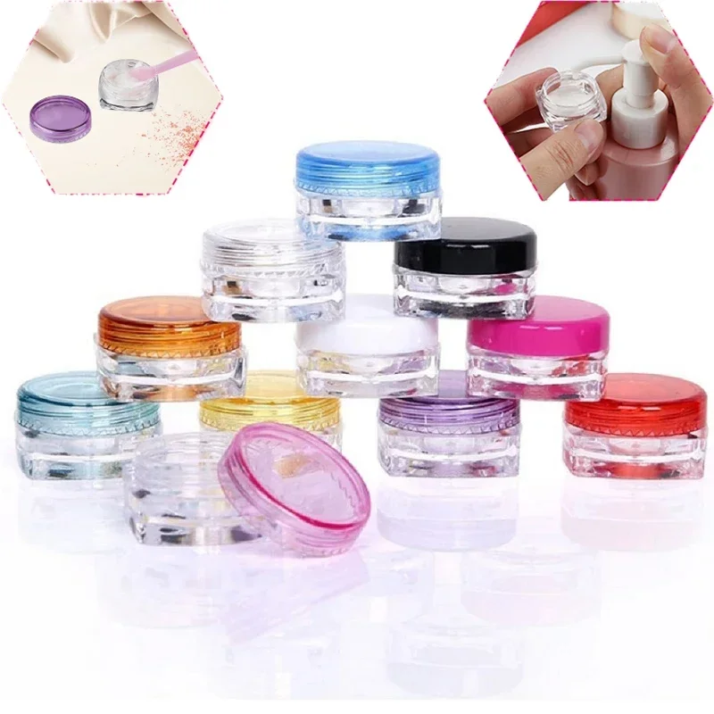 10pcs Empty Mini Plastic Cosmetic Jars Square Base 3g 5g Face Cream Sample Bottles Eyeshadow Cosmetics Travel Refillable Bottles