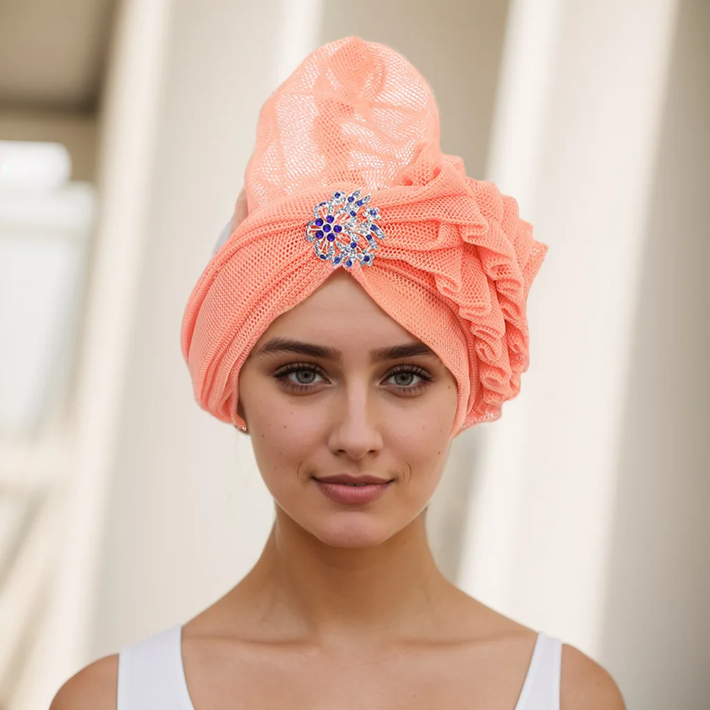 

Fashion Diamonds African Auto Gele Headtie Nigerian Wedding Gele Muslim Turban Cap Arab India Hat Women Wrap Head Turbante Mujer
