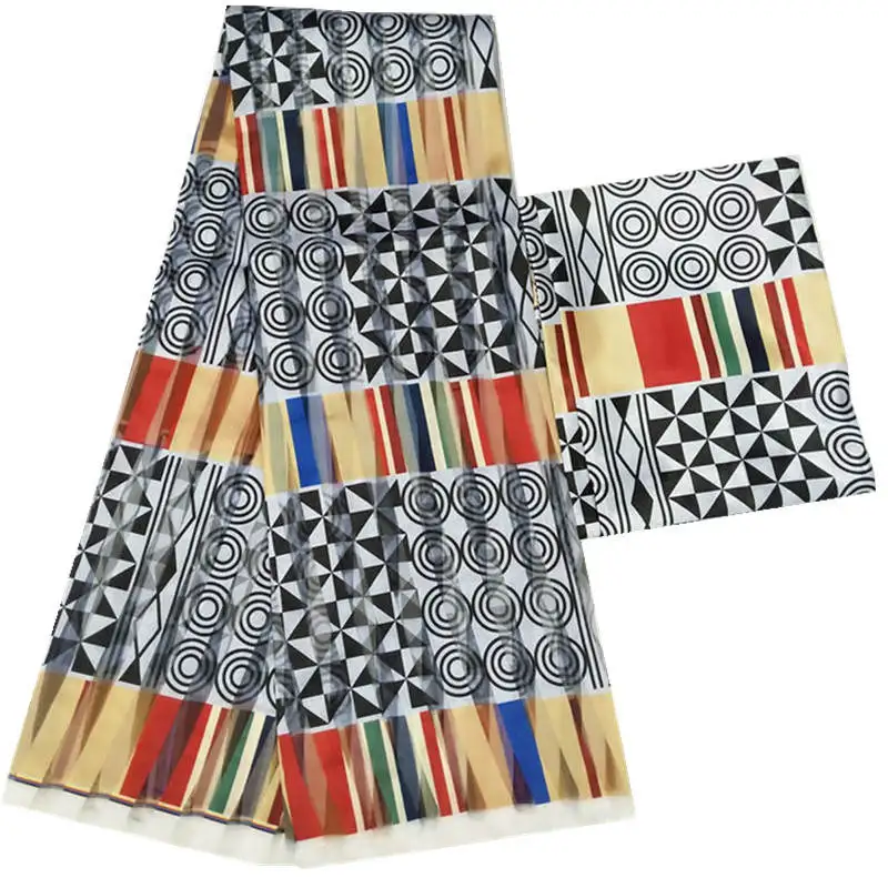 

2022 hot sale imitation silk African print fabric organza and ribbon for clothing material fabric Gahna style l1