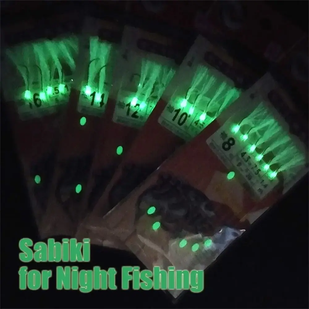 

6Pcs/set Mackerel Feathers Sabiki Rig Hook Night Fishing Glow Dark Luminous String Hooks Rig Hook Carbon Steels Sabiki Lure