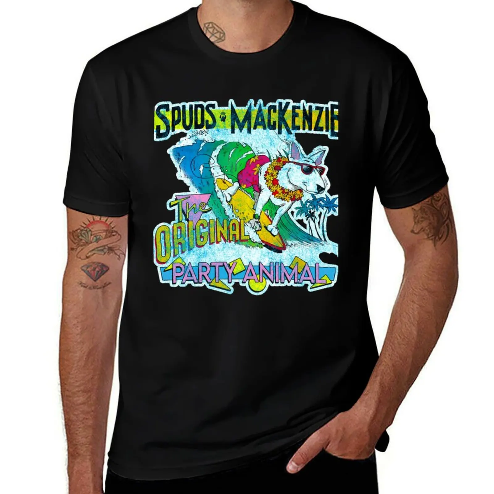 Spuds-Mackenzie-Original-Party-Animal-1987 T-Shirt Large Size Loose Casual Tee T-Shirt