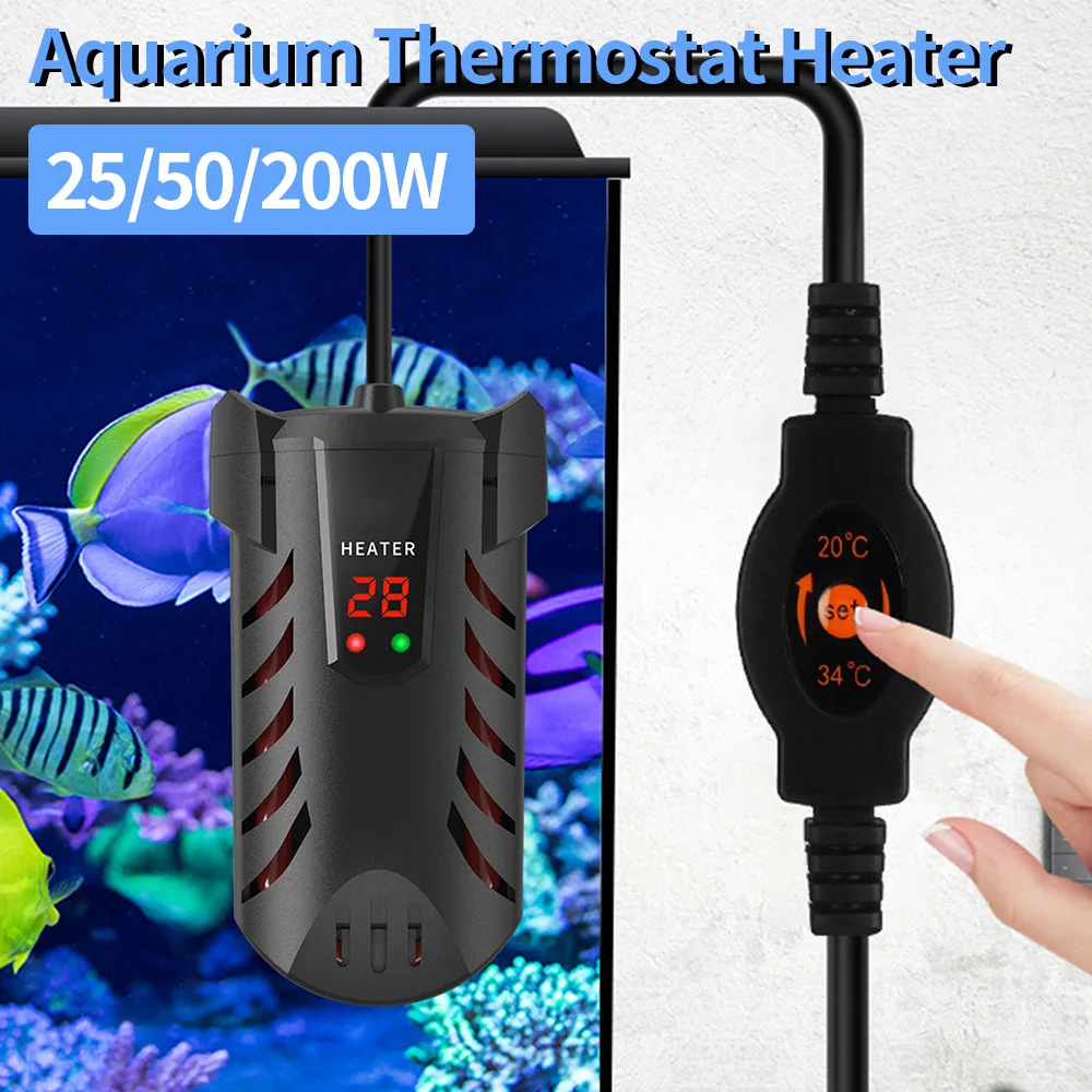 25/50/100/200W Aquarium Thermostat Heater Rod Mini Turtle Water Tank Heating Rods Auto Constant Temperature Aquatic Pet Supplies