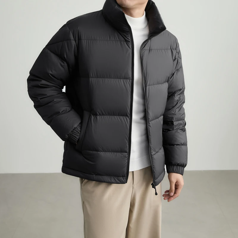 2026 Winter New Style Men's Fashion Casual Thick Down Jacket - Warm and cozy fleece coat in solid color with a stand-up collar,