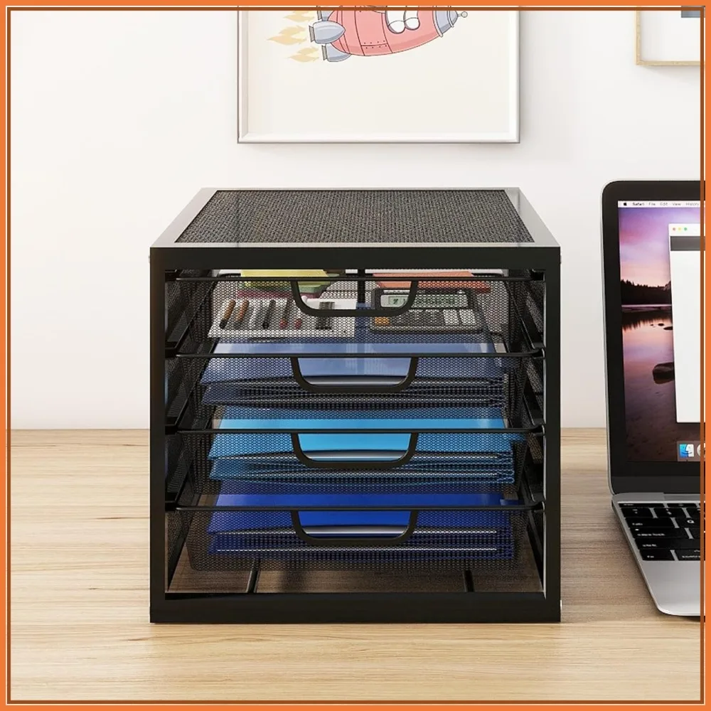 

Mesh Desk Organizer with 4 Sliding Drawers, Office Paper Sorter File Holder for Home Office School, Black