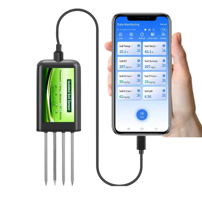 

High Accuracy Soil Analyzer 8-in-1 Soil Sensor with USB for EC, PH, NPK, Moisture, Temperature & Salinity