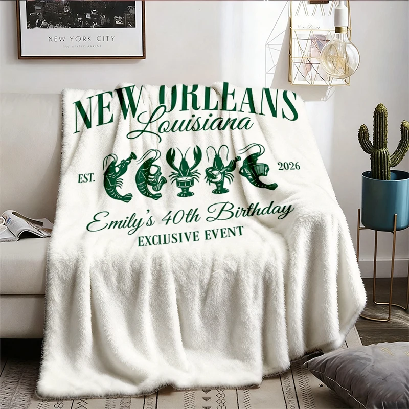 New Orleans Birthday Flannel Blanket, Custom Trip Flannel Throw, Personalized Group Event Cozy Blanket