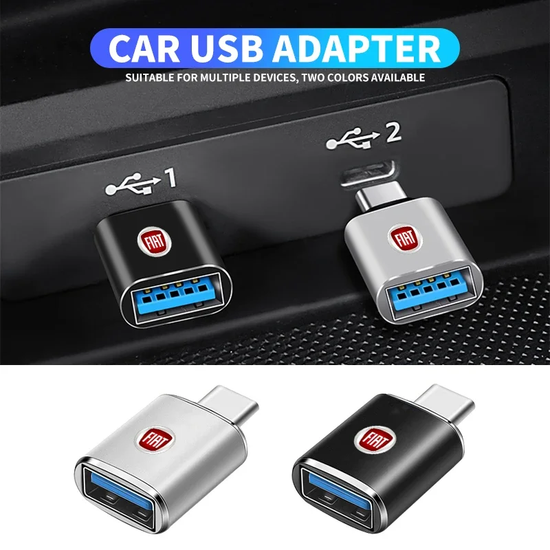 Car Type-C To USB-A Interface Mini Converter Charging Adapter For Fiat 500 Ducato Pondo Punto Panda FR Abarth Doblo Stilo Bravo