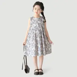 Girls dress 2024 summer new children's Mori floral princess dress baby sleeveless undershirt skirt
