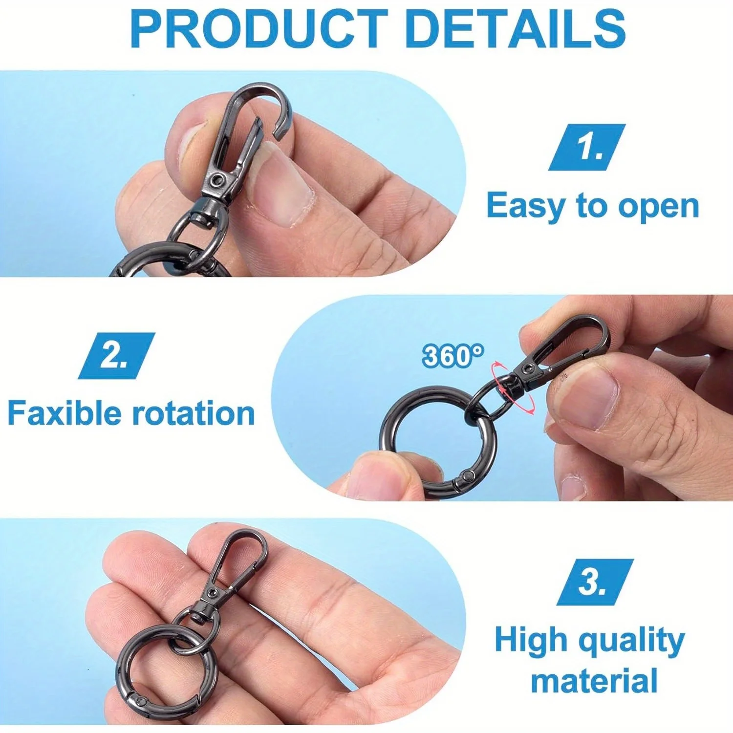 2 Sets Swivel Clasp Clip, Metal Swivel Snap Hooks, Double Opening Key Chain Clip for DIY Crafts, Lanyard Making
