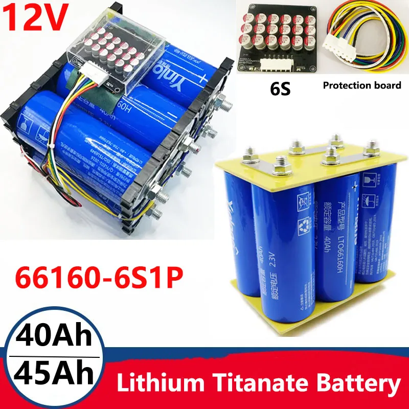 LTO Battery 12V 40Ah/45Ah Lithium Fast Charging Cycle Life for Car Solar System Audio RV EV Starter 66160 6S1P 13.8V