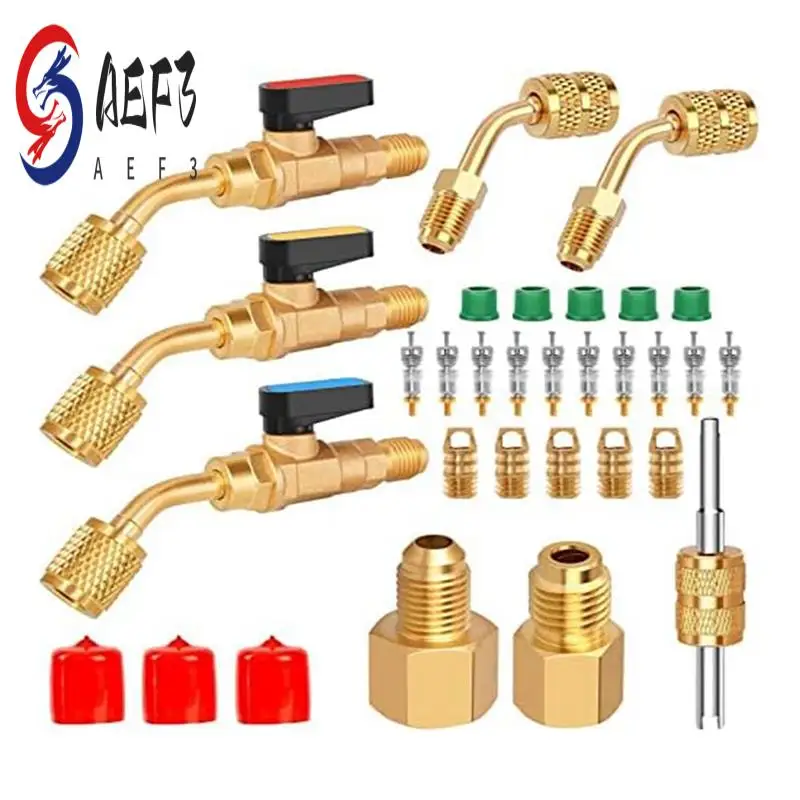 

AEF3-1Set Air Conditioning Angle Ball Valve Replacement Accessories For R410A R134AR12 R22 AC HVAC For Mini Split System