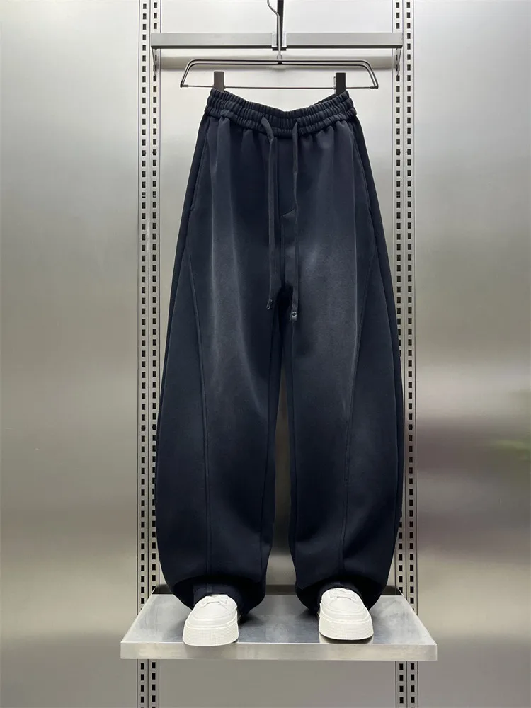 

Мужские повседневные брюки с широкими штанинами на флисовой подкладке, спортивные брюки прямого кроя, свободные спортивные штаны, осенне-зимний модный тренд