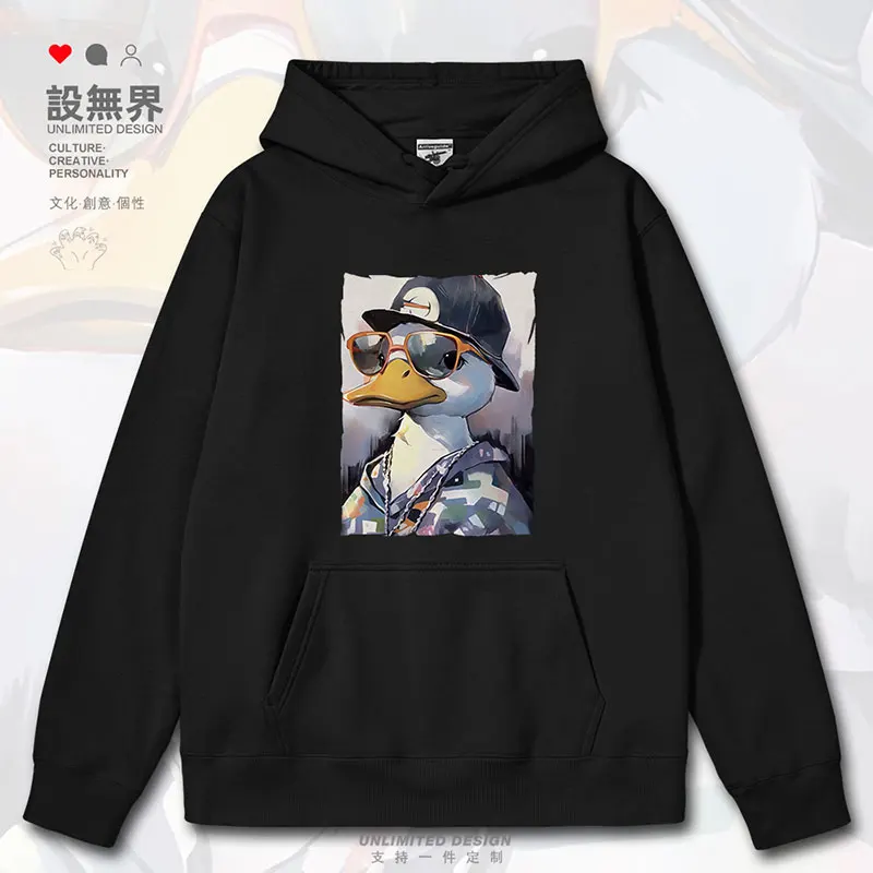 Hong Kong style duck sunglasses play handsome watercolor graffiti mens hoodies men streetwear white Coat autumn winter clothes