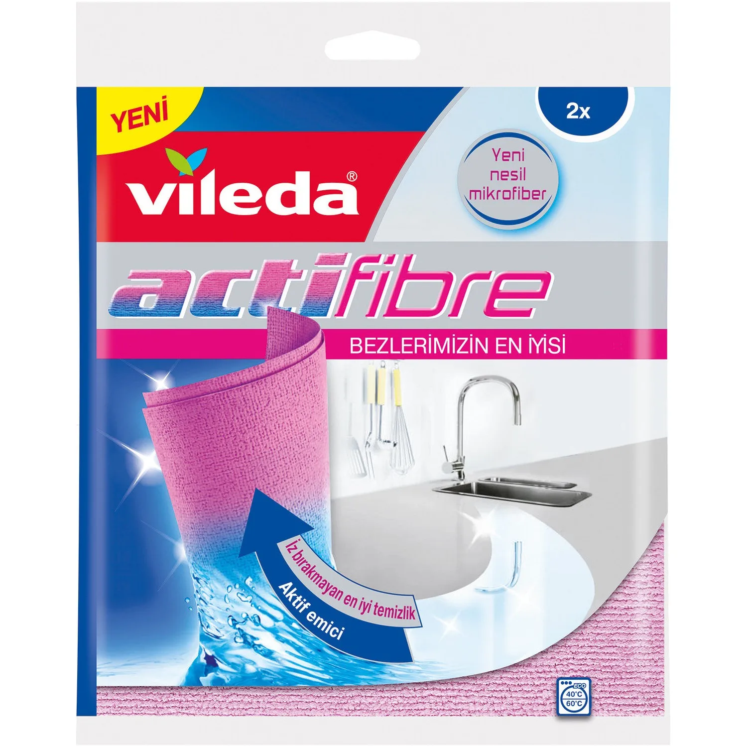 Vileda Binary Package Actifibre Microfiber Cloth High Absorbent Soft Texture Will Not Leave Trace Kitchen Bathroom Cleaning