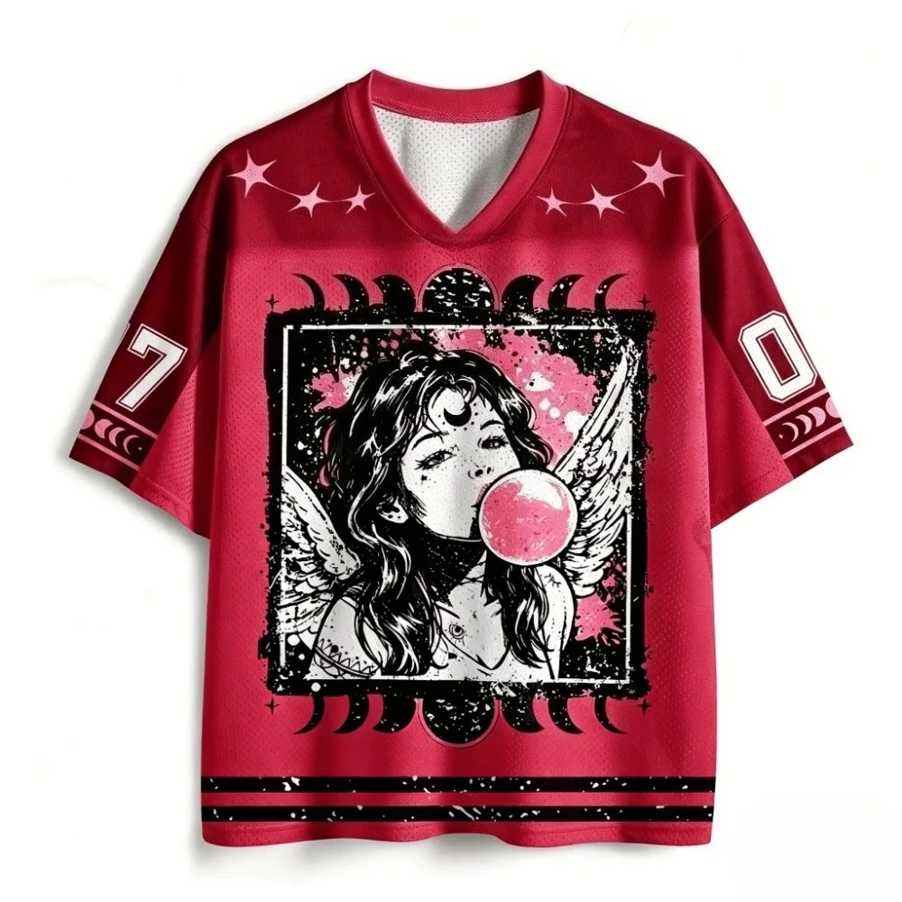 Harajuku Gothic Angel Bubble Gum 3D-Druck Atmungsaktives Schnelltrocknendes T-Shirt für Männer und Frauen Outdoor Street Casual Sport Eltern-Kind-Bekleidung – Detail 2