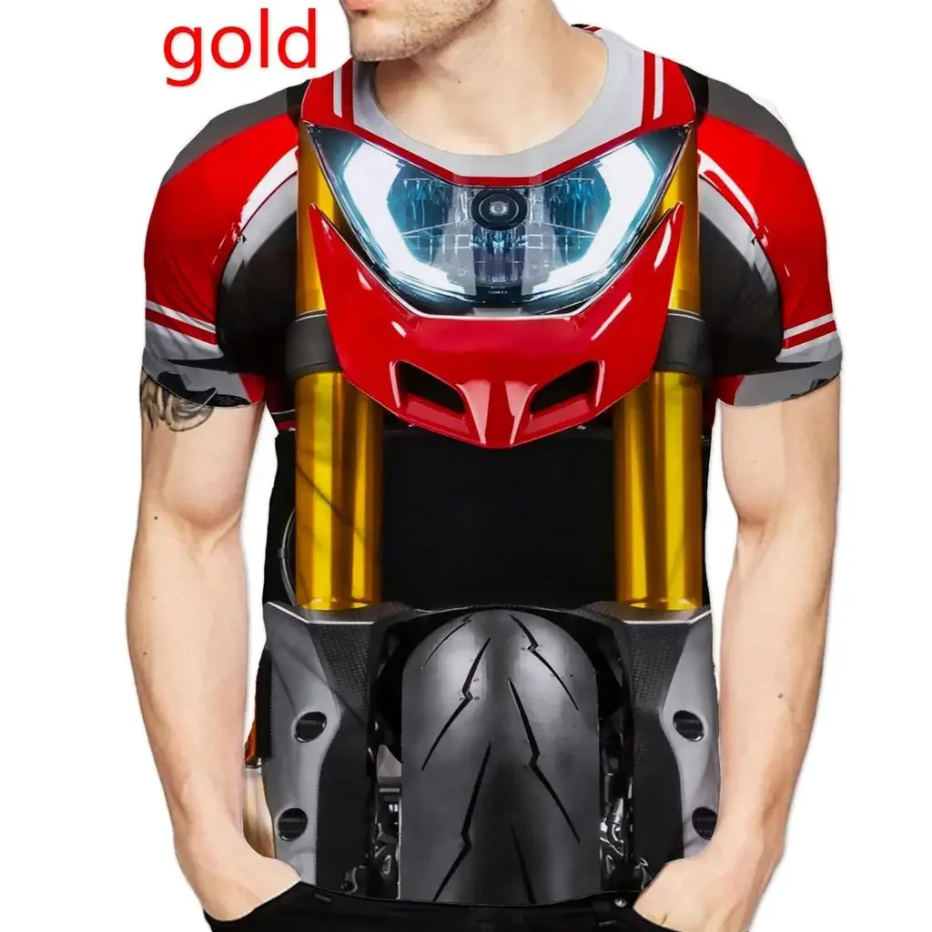 

3D motorcycle print T-shirts, full-print casual shorts, T-shirt sleeves, streetwear, men's racing T-shirts