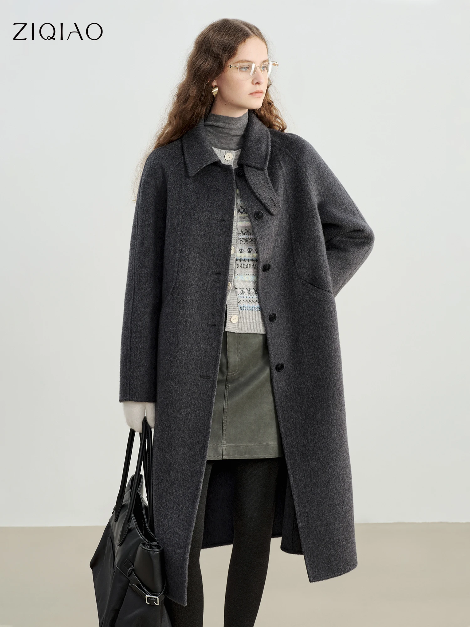 

ZIQIAO Women's Petite Balmain-Inspired Camel Wool Overcoat 2025 Winter New Arrival Luxury Wool Fabric Winter Coat Wool Blends