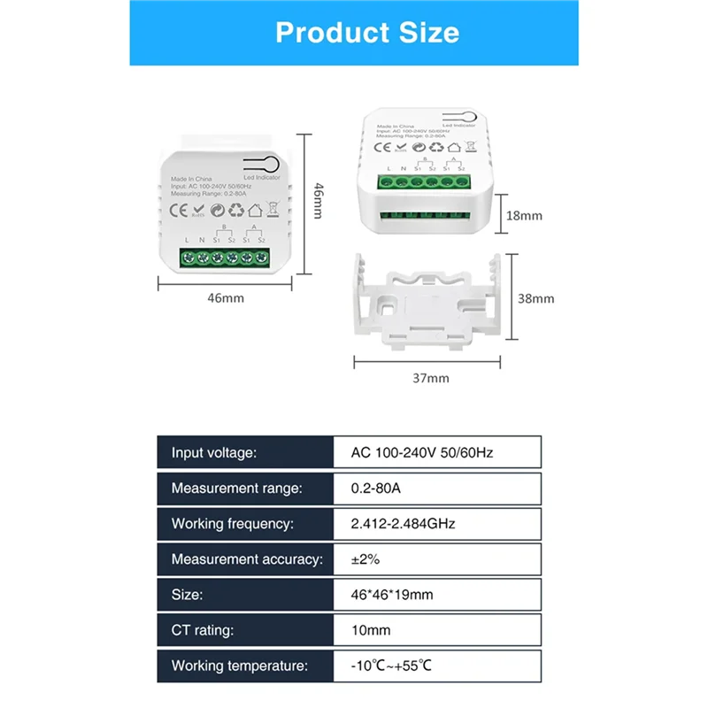 A98E-2X Tuya Wifi Smart Meter เครื่องวัดพลังงานดิจิตอล 80A Current Transformer พลังงานแสงอาทิตย์ PV การผลิตเชื้อเพลิง Monitor 2CT