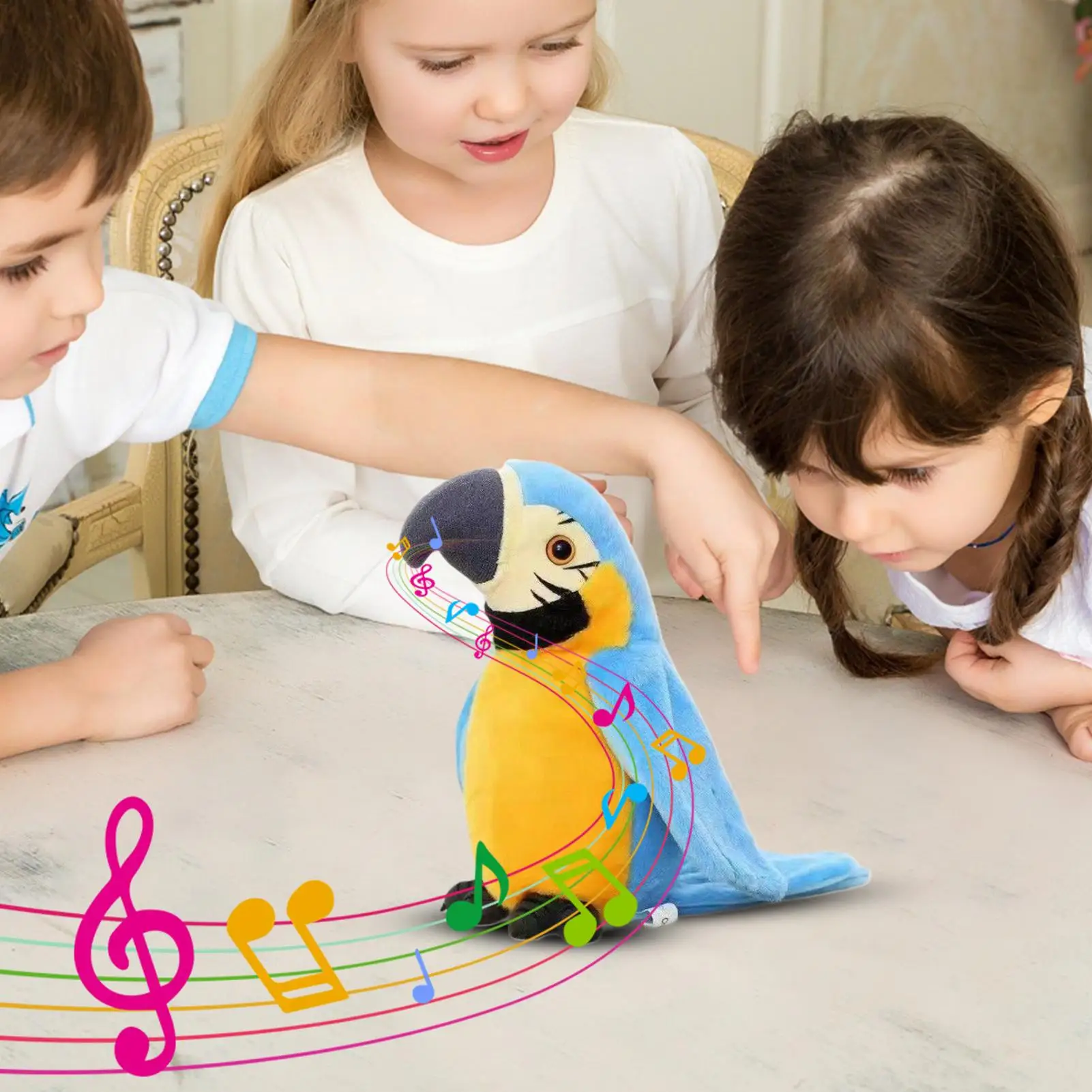 Pappagallo per uccelli giocattolo con ali battenti e musica animale di peluche realistico elettronico per bambini Animali domestici Scrivania da gioco per feste