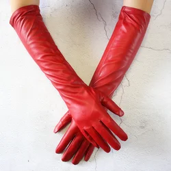 Long Leather Gloves Female Color Sheepskin Cloves Thin Section Over Elbow Long Velvet Lining Winter Warm Arm Set Free Shipping