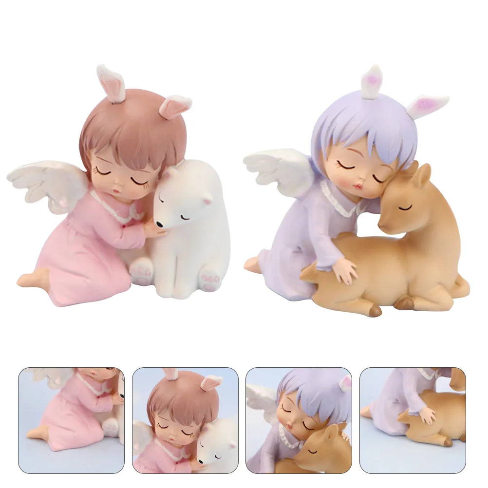 

2 Pcs Angel Anne Ornaments Cake Decoration Cupcake Home Household Kids Room Baking Party Supply Resin Topper