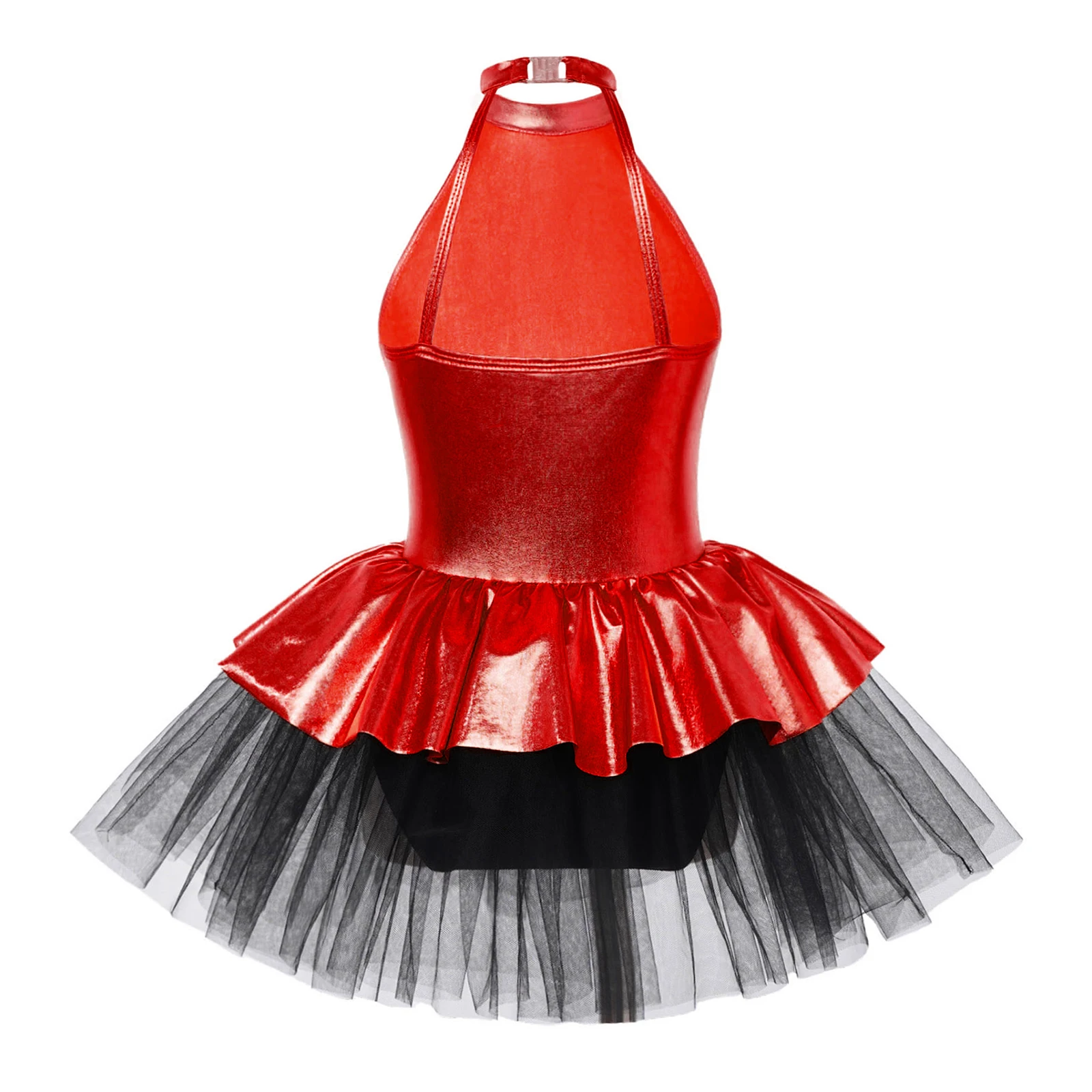 Kids Girls Shiny Sequins Tutu Ballet Dance Dress Halter Bowknot Gymnastics Leotard Latin Jazz Dancing Performance Costume