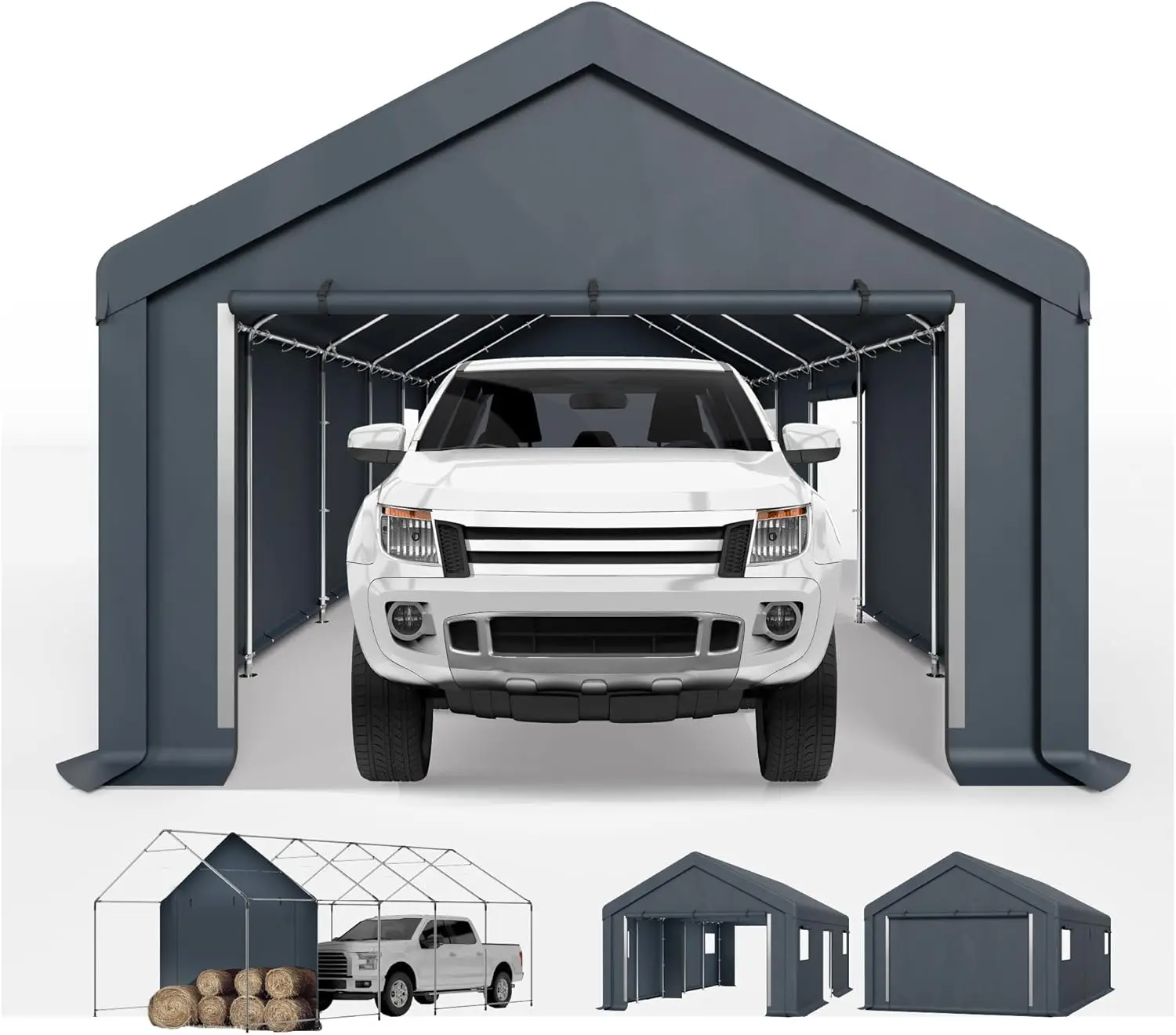 Carport Storage Shed,13x24Ft Portable,Heavy Duty Car Port Canopy Garage Shelter with Sidewalls and Roll Up Doors for Automobile