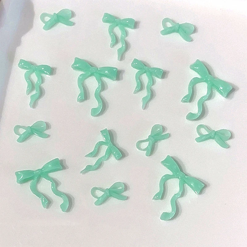 

30PCS Fresh Green Soft Acrylic Bow Nail Art Charms Bowknot Accessories Parts For Manicure Nails Decoration Supplies Material