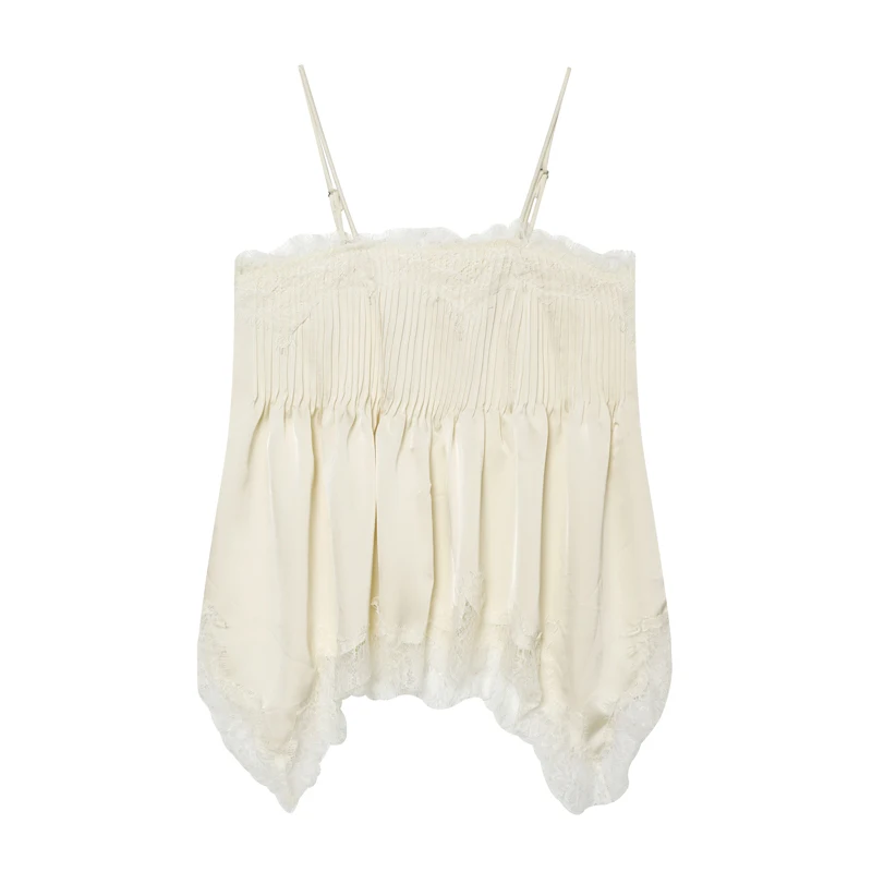 MUJER Plissiertes Spitzen-Camisole-Top für Damen Sommer 2026 – Sexy rückenfreies Top mit Trägern im Street-Style für den Abgang ins Ausgehen – Detail 8