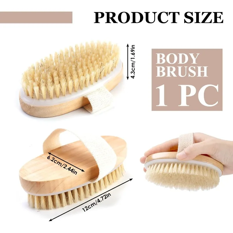 مدلك حمام ناعم للاستخدام المنزلي، فرشاة سبا للجسم ذات شعيرات طبيعية للبشرة الرطبة والجافة #3
