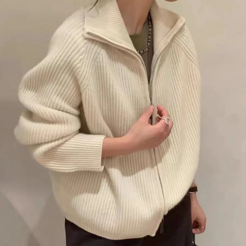 Cardigan Women Solid All-match American Retro Baggy Cozy Trendy Temper Students Streetwear Spring Coats Zipper Ulzzang Chic Ins